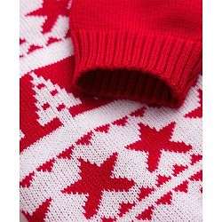 Babyhug Knit Full Sleeves Christmas Theme Printed Sweater Set - Red