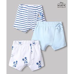 Babyhug Disney 100% Cotton Interlock Knit Trunks With Mickey Mouse Print Pack of 3 - Blue & White