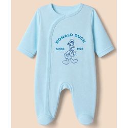 Babyhug Disney 100% Cotton Interlock Knit Full Sleeves Footed Sleepsuit With Mickey Mouse Print Pack Of 2 - Blue