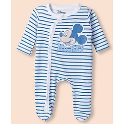 Babyhug Disney 100% Cotton Interlock Knit Full Sleeves Footed Sleepsuit With Mickey Mouse Print Pack Of 2 - Blue