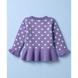 Babyhug Knit A-Line Full Sleeves Sweater Set with Polka Dot Design - Lavender