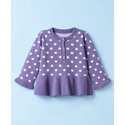 Babyhug Knit A-Line Full Sleeves Sweater Set with Polka Dot Design - Lavender