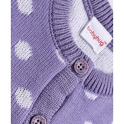 Babyhug Knit A-Line Full Sleeves Sweater Set with Polka Dot Design - Lavender