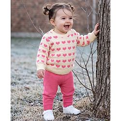 Babyhug Knit Full Sleeves Sweater Set With Hearts Design - Pink