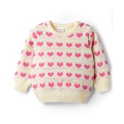 Babyhug Knit Full Sleeves Sweater Set With Hearts Design - Pink