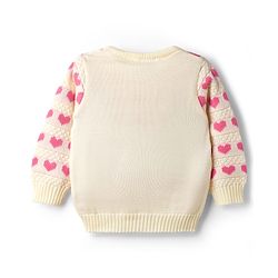 Babyhug Knit Full Sleeves Sweater Set With Hearts Design - Pink
