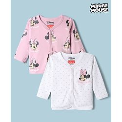 Babyhug Disney 100% Cotton Interlock Knit Full Sleeves Front Open Jhablas with Minnie Mouse Graphic & Polka Dots Print Pack of 2 - White & Pink