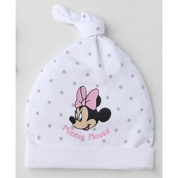 Babyhug Disney 100% Cotton Interlock Knit Pony Cap with Polka Dots & Minnie Mouse Print Pack of 2 White & Pink - Diameter 14 cm