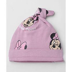 Babyhug Disney 100% Cotton Interlock Knit Pony Cap with Polka Dots & Minnie Mouse Print Pack of 2 White & Pink - Diameter 14 cm