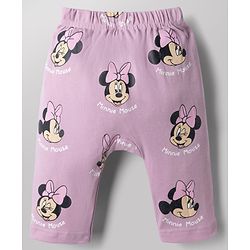 Babyhug Disney 100% Cotton Interlock Knit Full Length Striped Diaper Leggings with Minnie Mouse Graphic & Polka Dots Print Pack of 2 - White & Pink