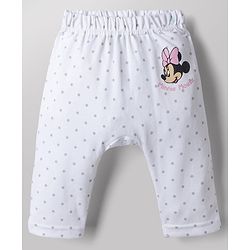 Babyhug Disney 100% Cotton Interlock Knit Full Length Striped Diaper Leggings with Minnie Mouse Graphic & Polka Dots Print Pack of 2 - White & Pink