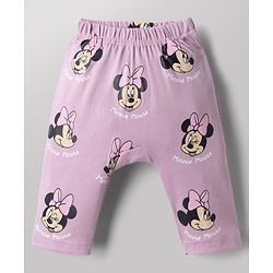 Babyhug Disney 100% Cotton Interlock Knit Full Length Striped Diaper Leggings with Minnie Mouse Graphic & Polka Dots Print Pack of 2 - White & Pink