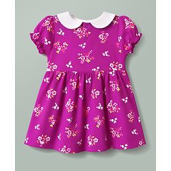 Babyhug Single Jersey Knit Half Sleeves Floral Printed Frock With Bloomer - Purple