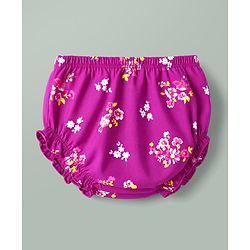 Babyhug Single Jersey Knit Half Sleeves Floral Printed Frock With Bloomer - Purple