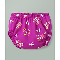 Babyhug Single Jersey Knit Half Sleeves Floral Printed Frock With Bloomer - Purple