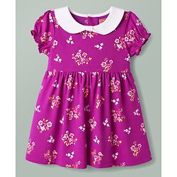 Babyhug Single Jersey Knit Half Sleeves Floral Printed Frock With Bloomer - Purple