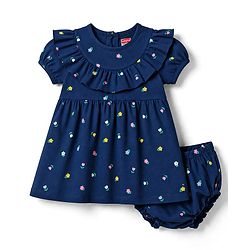 Babyhug Single Jersey Knit Half Sleeves Floral Printed Frock With Bloomer - Navy Blue