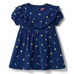 Babyhug Single Jersey Knit Half Sleeves Floral Printed Frock With Bloomer - Navy Blue