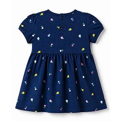 Babyhug Single Jersey Knit Half Sleeves Floral Printed Frock With Bloomer - Navy Blue