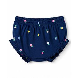 Babyhug Single Jersey Knit Half Sleeves Floral Printed Frock With Bloomer - Navy Blue