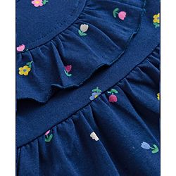 Babyhug Single Jersey Knit Half Sleeves Floral Printed Frock With Bloomer - Navy Blue