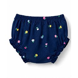 Babyhug Single Jersey Knit Half Sleeves Floral Printed Frock With Bloomer - Navy Blue