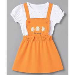 Babyhug Cotton Knit Frocks With Inner Tee with Short Sleeves and Floral Print in Peach for 3-6 Months