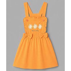Babyhug Cotton Knit Frocks With Inner Tee with Short Sleeves and Floral Print in Peach for 3-6 Months