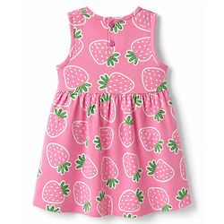 Babyhug Single Jersey Sleeveless Frock With Strawberry Print - Pink