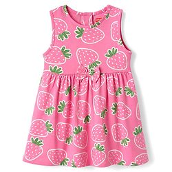 Babyhug Single Jersey Sleeveless Frock With Strawberry Print - Pink
