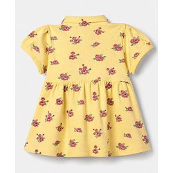 Babyhug Cotton Knit One Piece Dress with Half Sleeves and Floral Print in Yellow for 6-9 Months