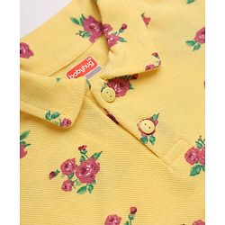 Babyhug Cotton Knit One Piece Dress with Half Sleeves and Floral Print in Yellow for 6-9 Months