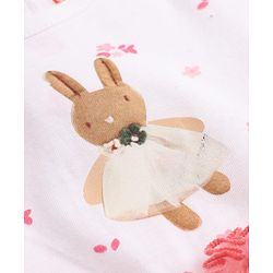 Babyhug Cotton Knit Half Sleeves Frock With Rabbit Applique in Pink