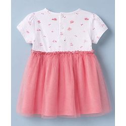 Babyhug Cotton Knit Half Sleeves Frock With Rabbit Applique in Pink