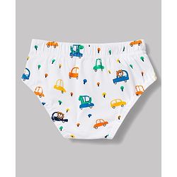Babyhug 100% Cotton Single Jersey Knit Striped Antibacterial Briefs With Vehicle Print Pack of 3 - Multicolor