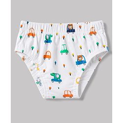Babyhug 100% Cotton Single Jersey Knit Striped Antibacterial Briefs With Vehicle Print Pack of 3 - Multicolor