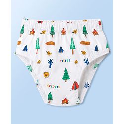 Babyhug 100% Cotton Single Jersey Knit Striped & Bear Printed Antibacterial Briefs Pack of 3 - White Blue & Yellow