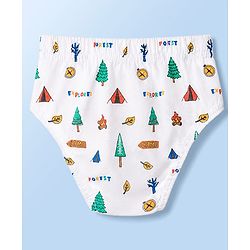 Babyhug 100% Cotton Single Jersey Knit Striped & Bear Printed Antibacterial Briefs Pack of 3 - White Blue & Yellow