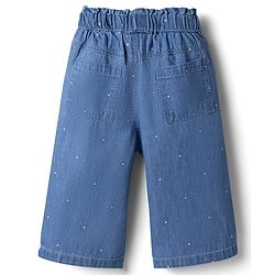 Babyhug 100% Cotton Denim Culottes Style Capris with Bow & Polka Dots Print - Blue