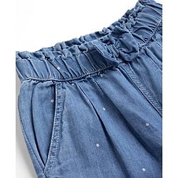 Babyhug 100% Cotton Denim Culottes Style Capris with Bow & Polka Dots Print - Blue