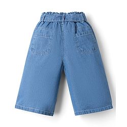 Babyhug 100% Cotton Denim Ankle Length Capris With Floral Embroidery - Blue