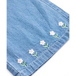 Babyhug 100% Cotton Denim Ankle Length Capris With Floral Embroidery - Blue
