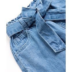 Babyhug 100% Cotton Denim Ankle Length Capris With Floral Embroidery - Blue