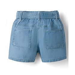 Babyhug Mid Thigh 100% Cotton Denim Shorts With Flower Embroidery - Blue