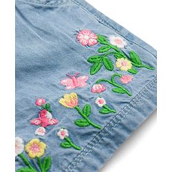 Babyhug Mid Thigh 100% Cotton Denim Shorts With Flower Embroidery - Blue