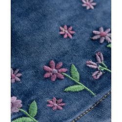 Babyhug Denim Mid Thigh Skirts with Floral Embroidery - Blue