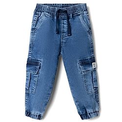 Babyhug Denim Full Length Washed Jeans With Stretch & Cargo Pockets - Blue
