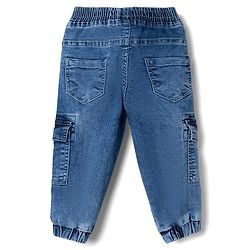 Babyhug Denim Full Length Washed Jeans With Stretch & Cargo Pockets - Blue