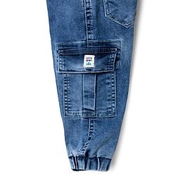 Babyhug Denim Full Length Washed Jeans With Stretch & Cargo Pockets - Blue