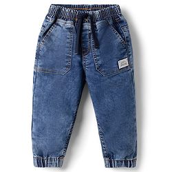 Babyhug Denim Full Length Washed Jeans with Stretch - Blue
